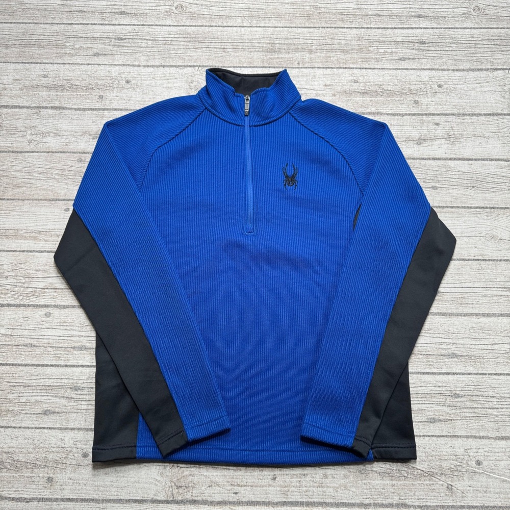 Spyder Core Sweater Men's Medium Blue Black Fleece Lined Quarter Zip Pullover